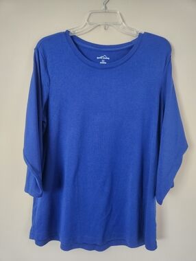 Eddie Bauer Womens Blue 3/4 Sleeve Crewneck Top Cotton Blend